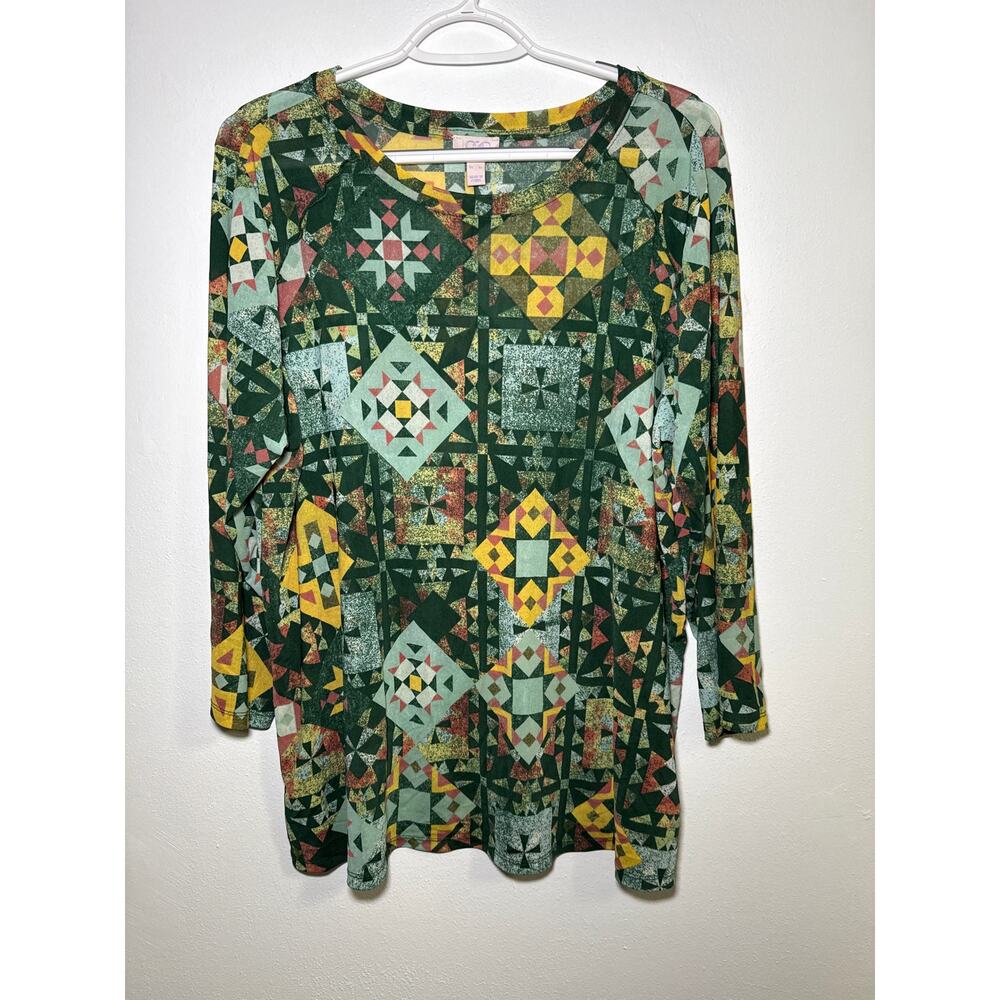 LOGO Layers patterned sheer‎ mesh long sleeve shirt womens XL lagenlook artsy